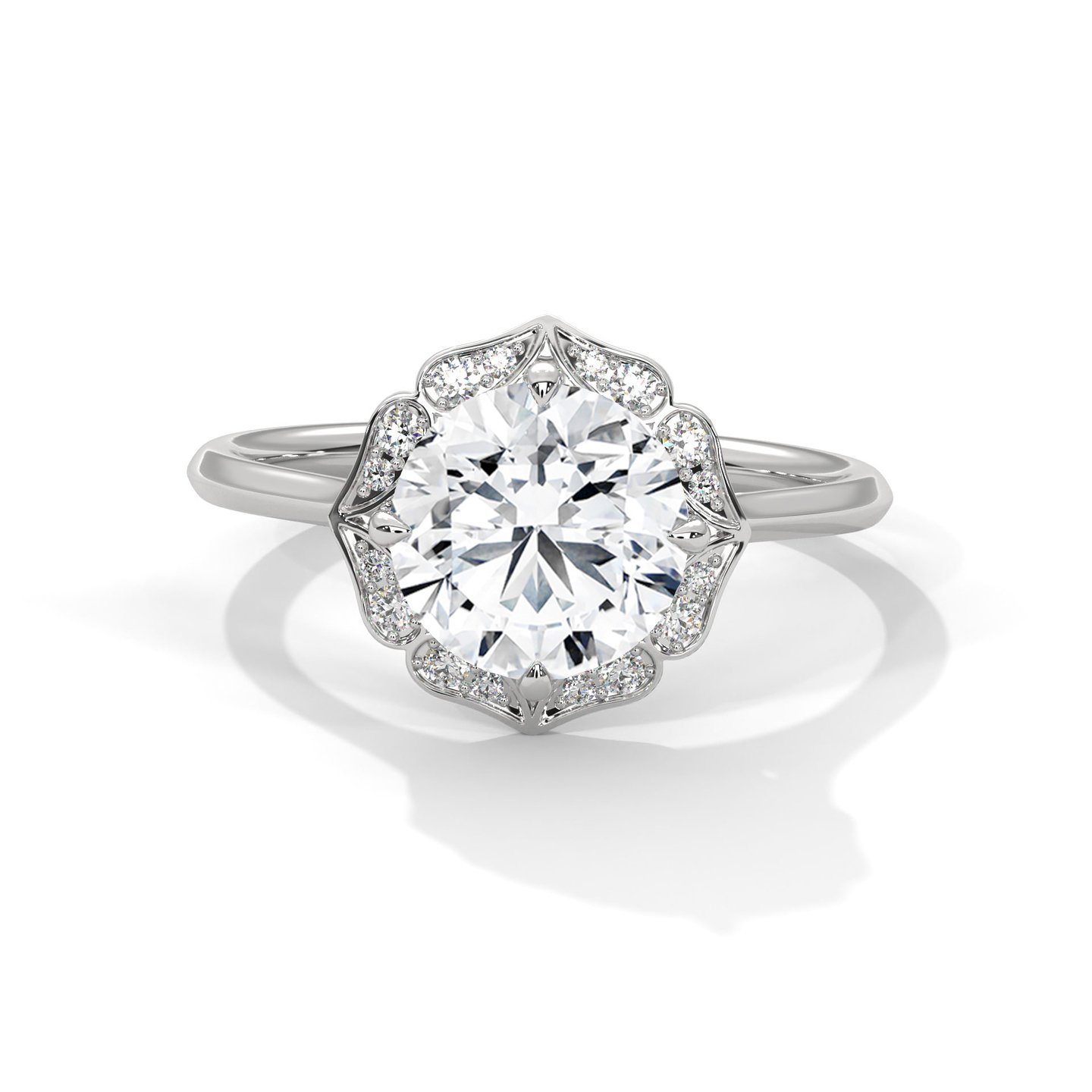 Round Halo Solitaire Ring 026