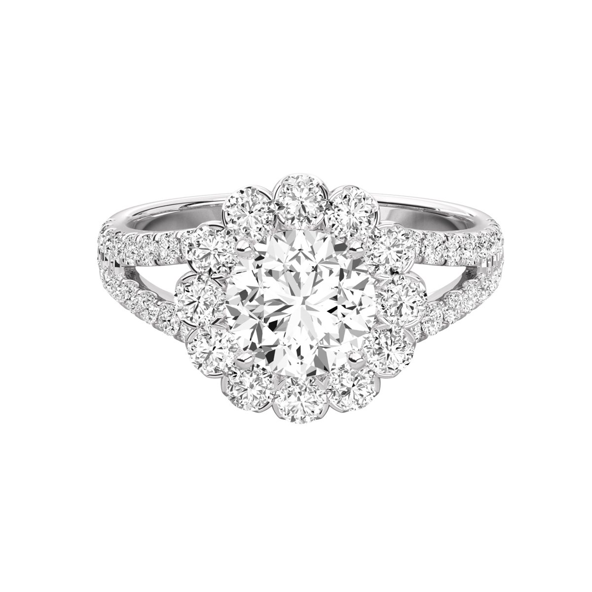 Round Halo Solitaire Ring 029